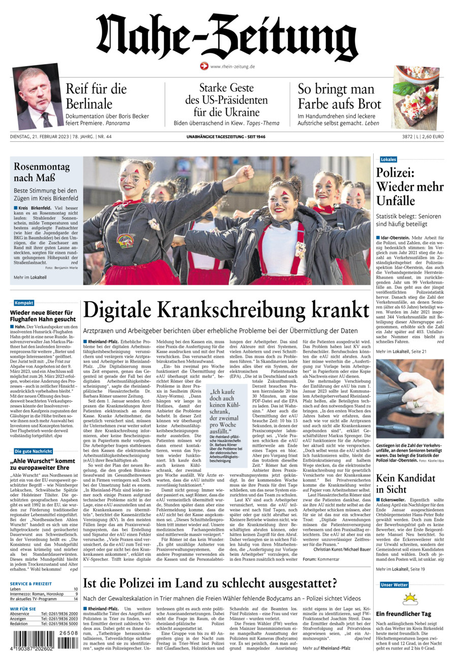 Nahe-Zeitung vom Dienstag, 21.02.2023