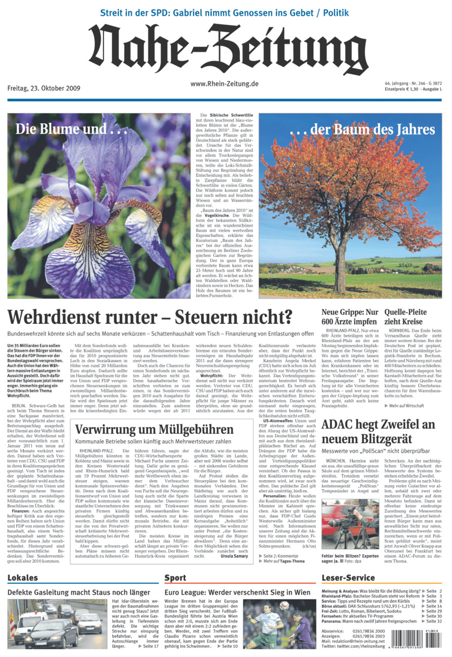 Nahe-Zeitung vom Freitag, 23.10.2009