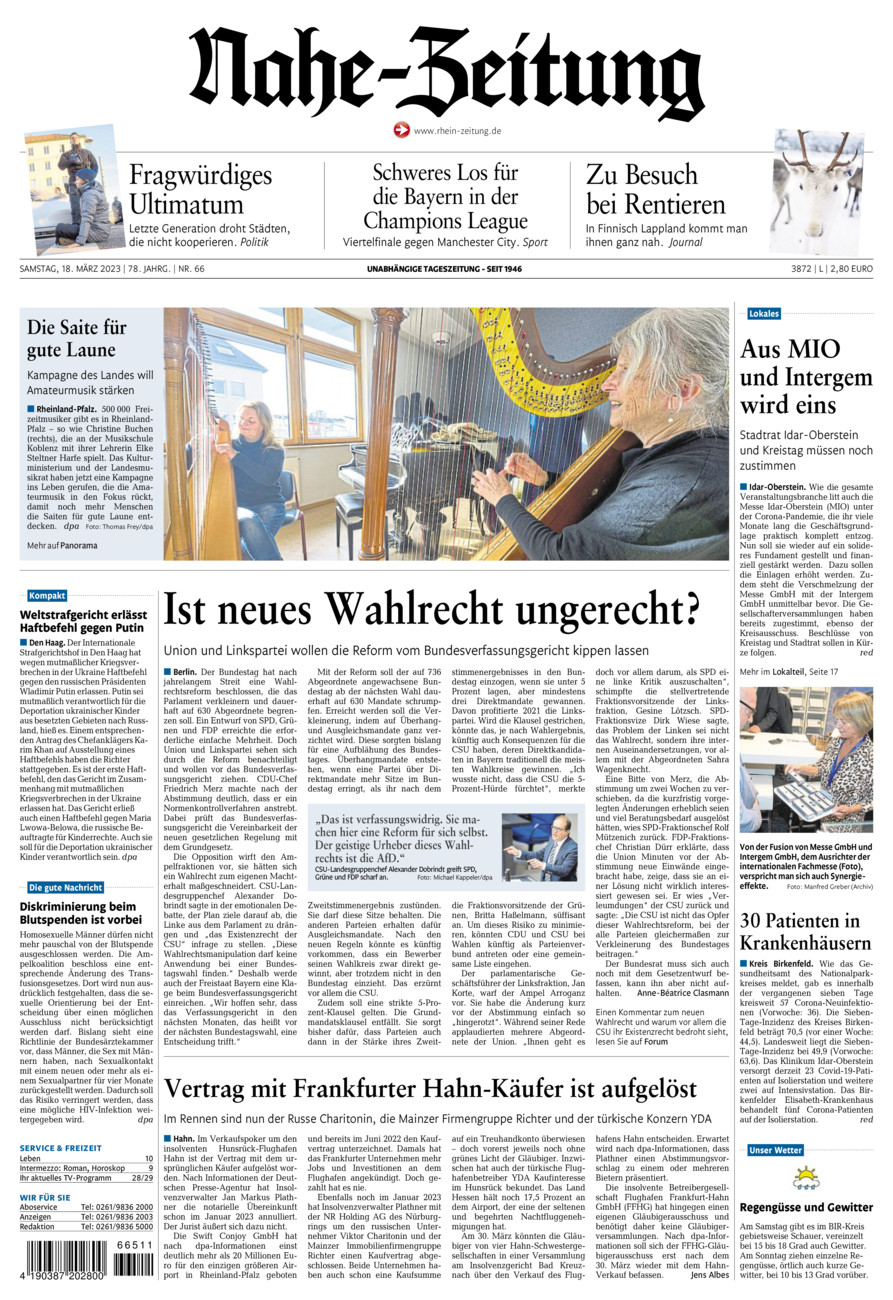 Nahe-Zeitung vom Samstag, 18.03.2023