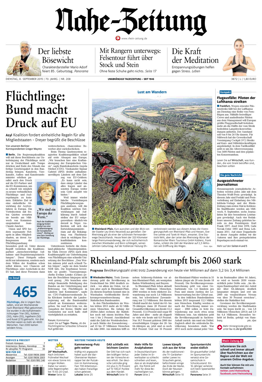 Nahe-Zeitung vom Dienstag, 08.09.2015
