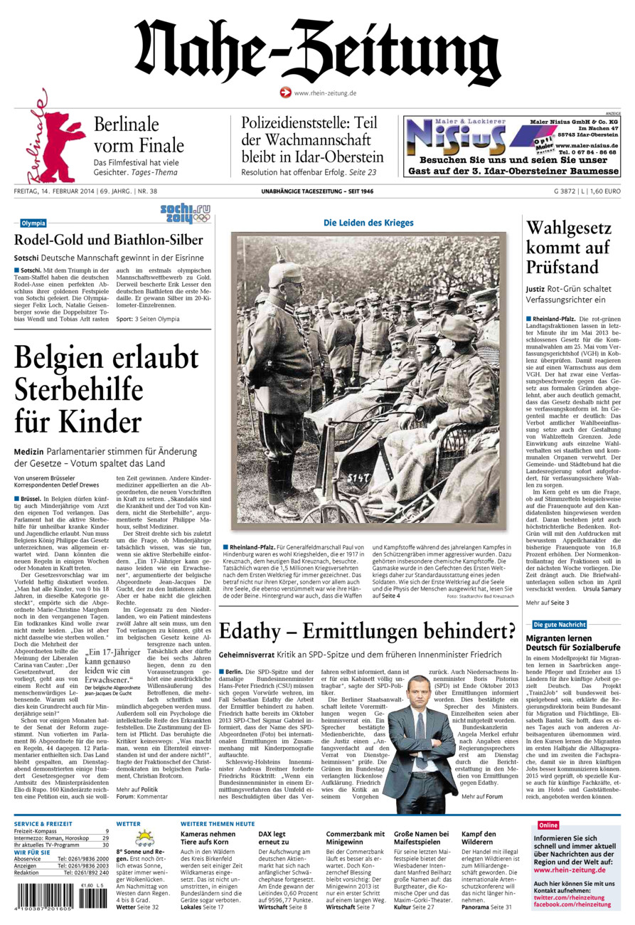 Nahe-Zeitung vom Freitag, 14.02.2014