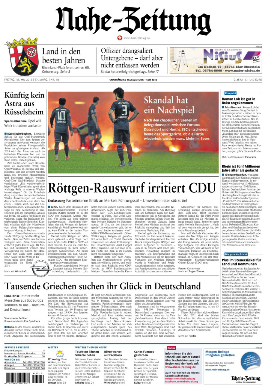 Nahe-Zeitung vom Freitag, 18.05.2012