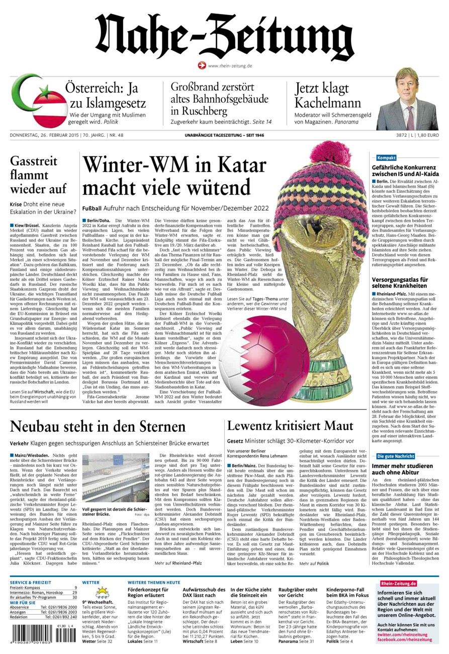Nahe-Zeitung vom Donnerstag, 26.02.2015