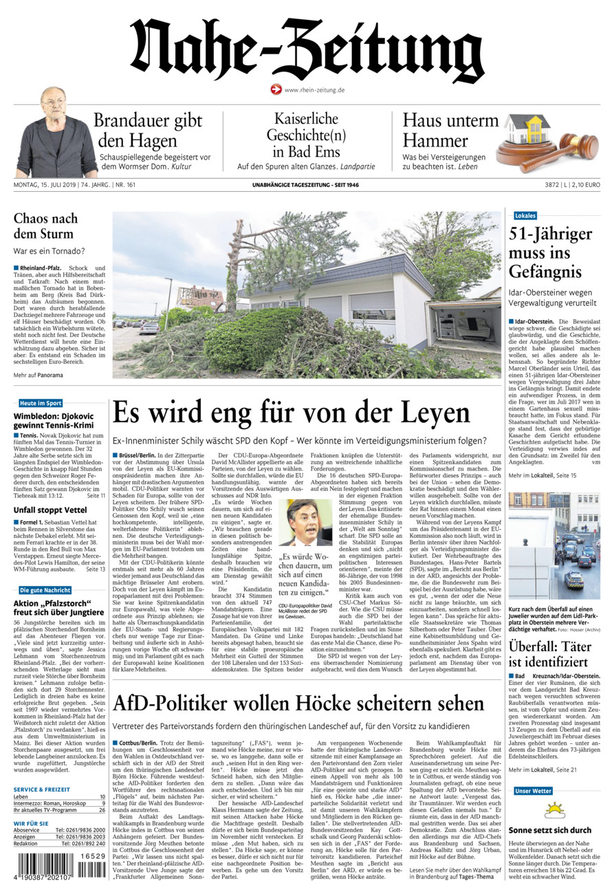 Nahe-Zeitung vom Montag, 15.07.2019