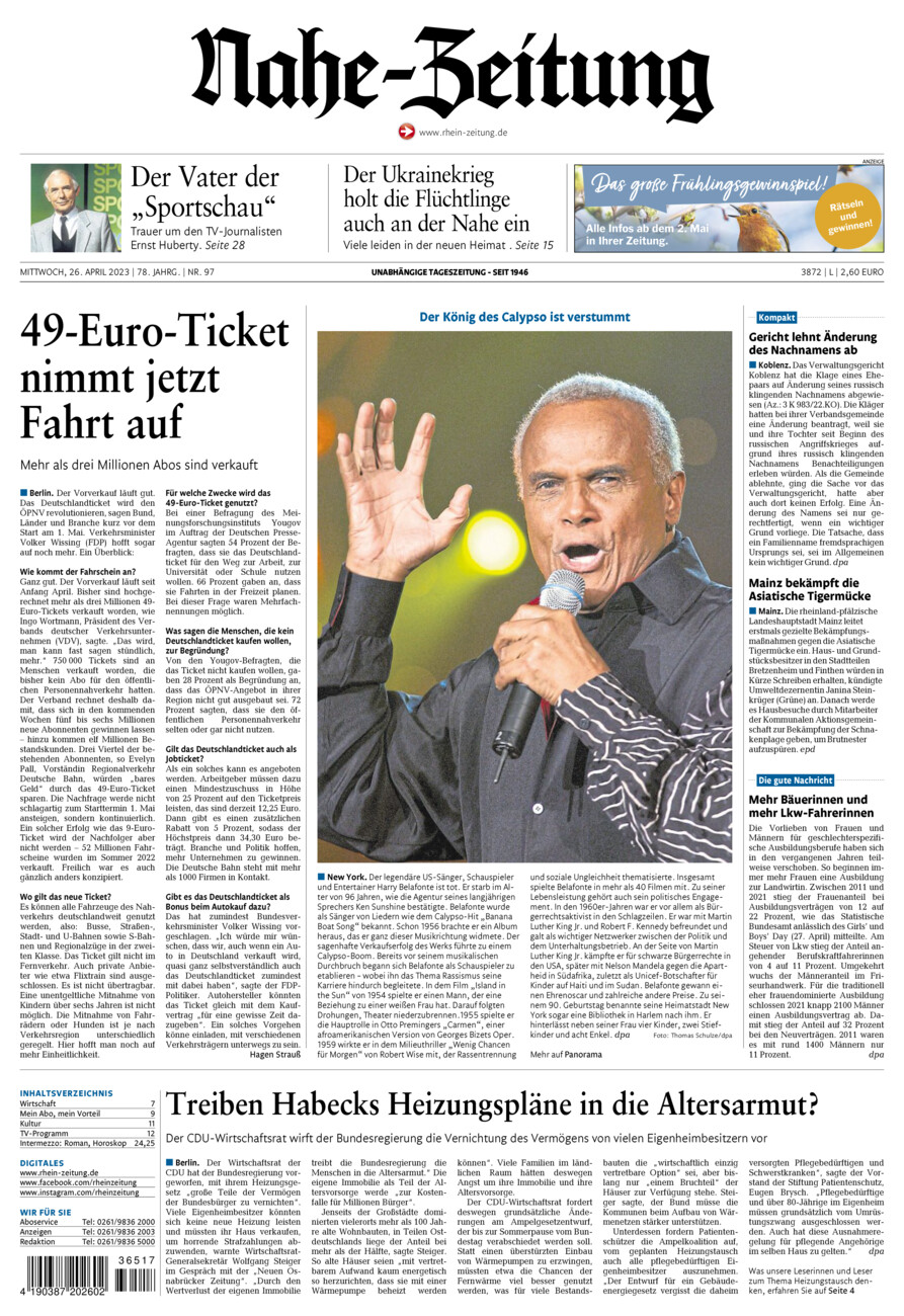 Nahe-Zeitung vom Mittwoch, 26.04.2023