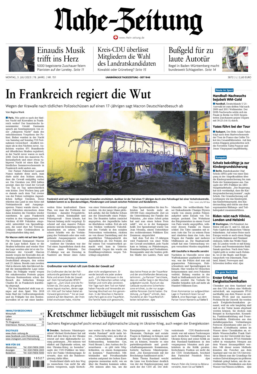 Nahe-Zeitung vom Montag, 03.07.2023