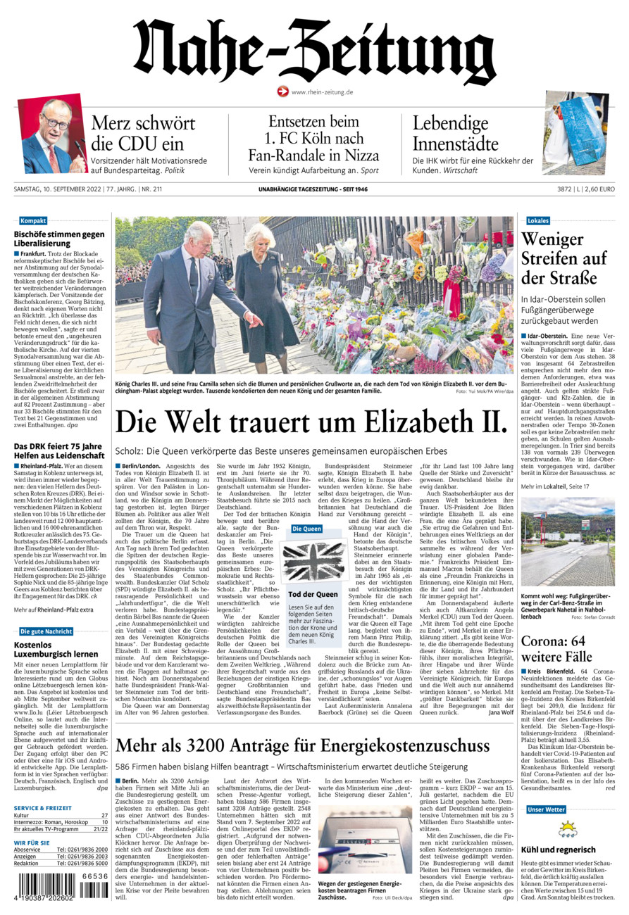 Nahe-Zeitung vom Samstag, 10.09.2022