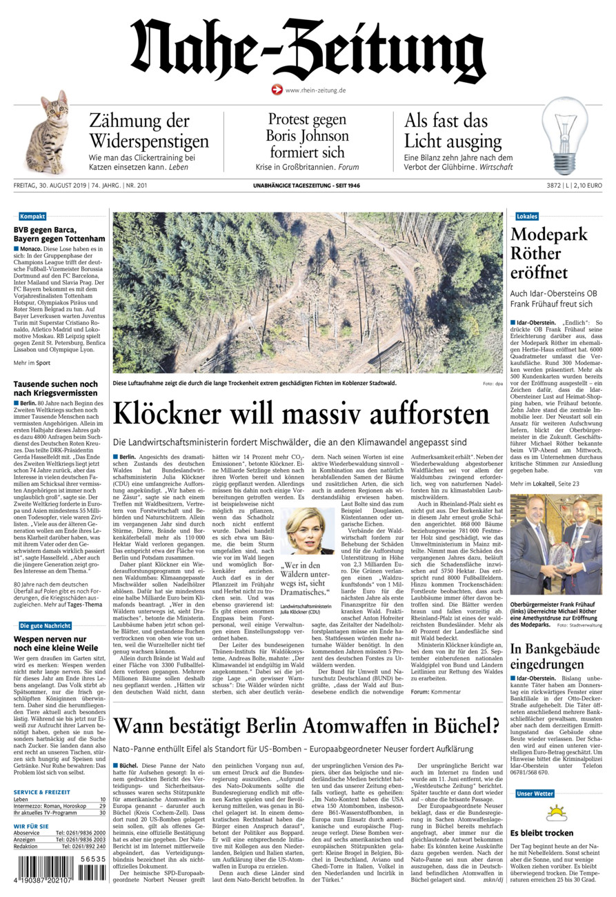 Nahe-Zeitung vom Freitag, 30.08.2019
