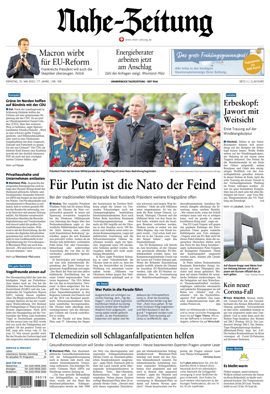 Nahe-Zeitung vom Dienstag, 10.05.2022