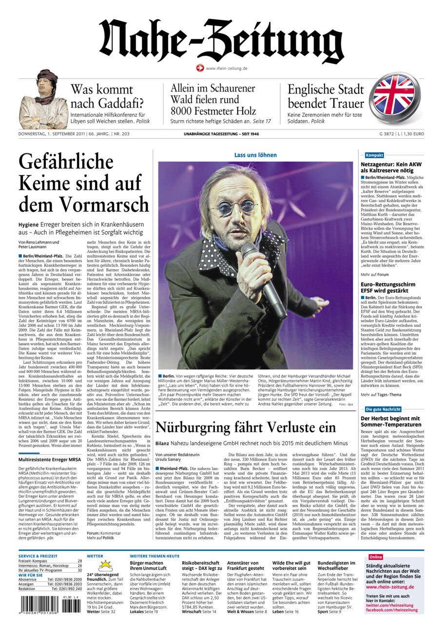 Nahe-Zeitung vom Donnerstag, 01.09.2011
