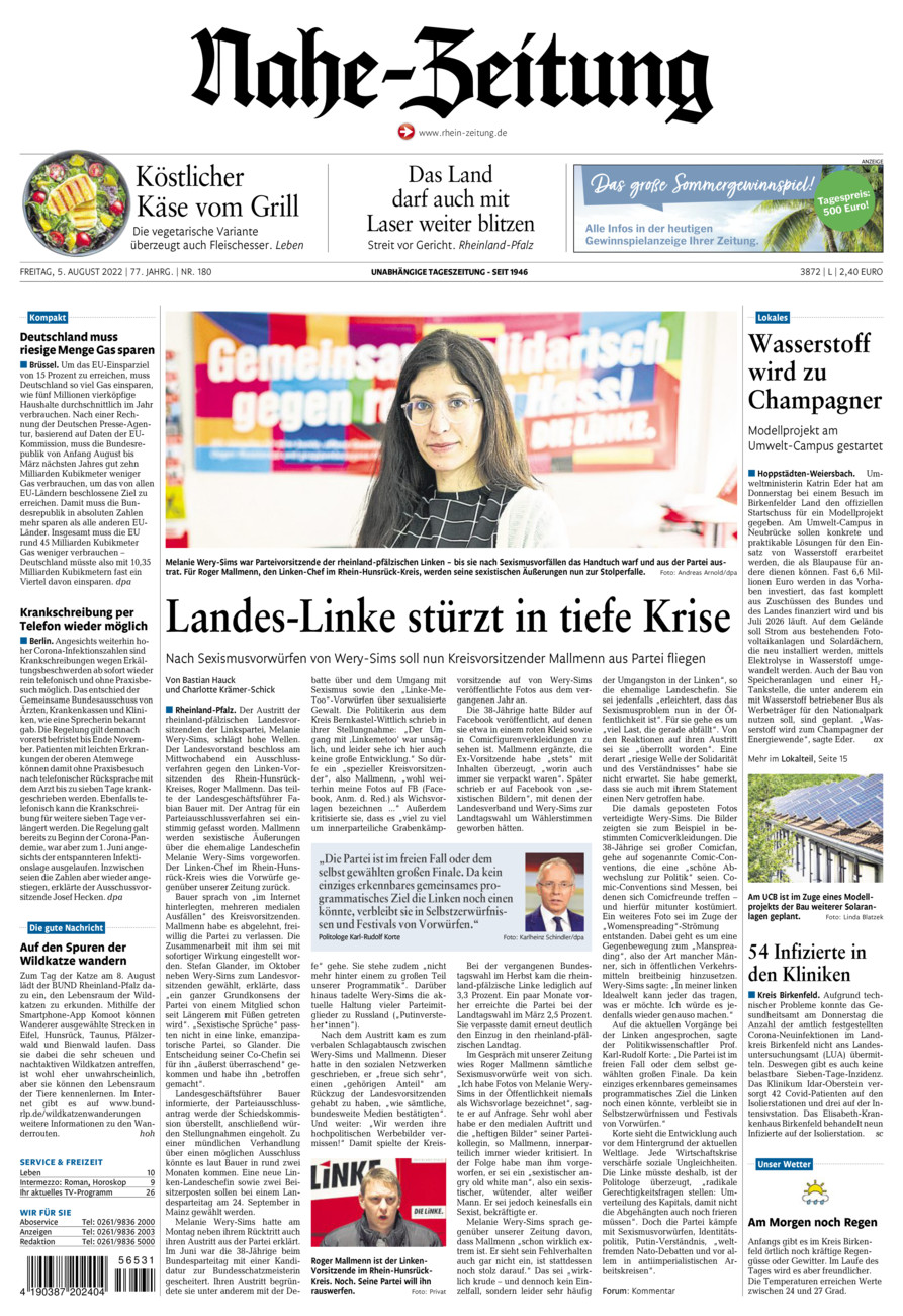 Nahe-Zeitung vom Freitag, 05.08.2022