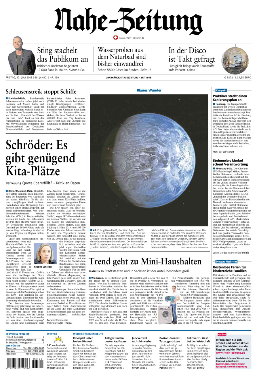 Nahe-Zeitung vom Freitag, 12.07.2013