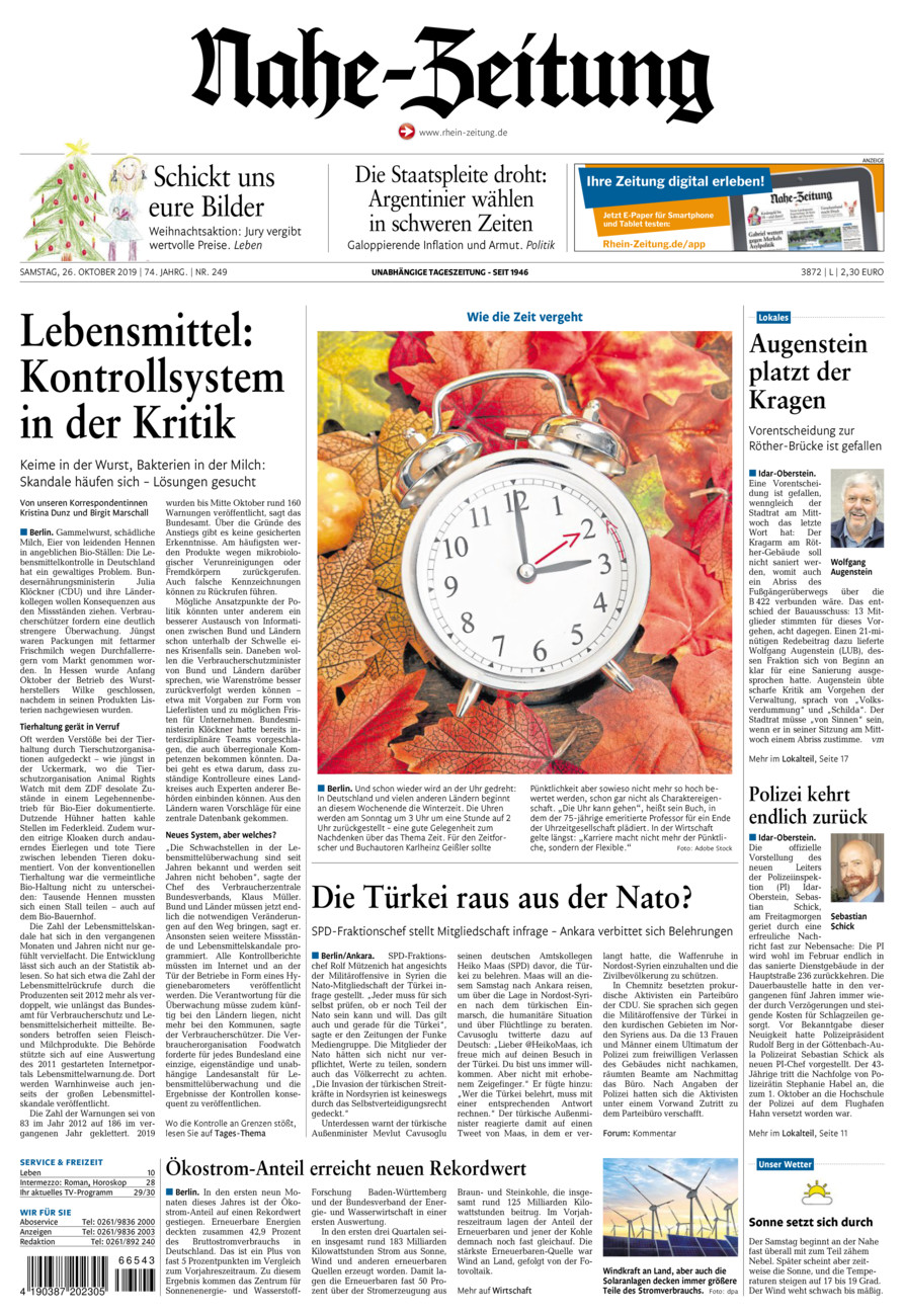 Nahe-Zeitung vom Samstag, 26.10.2019