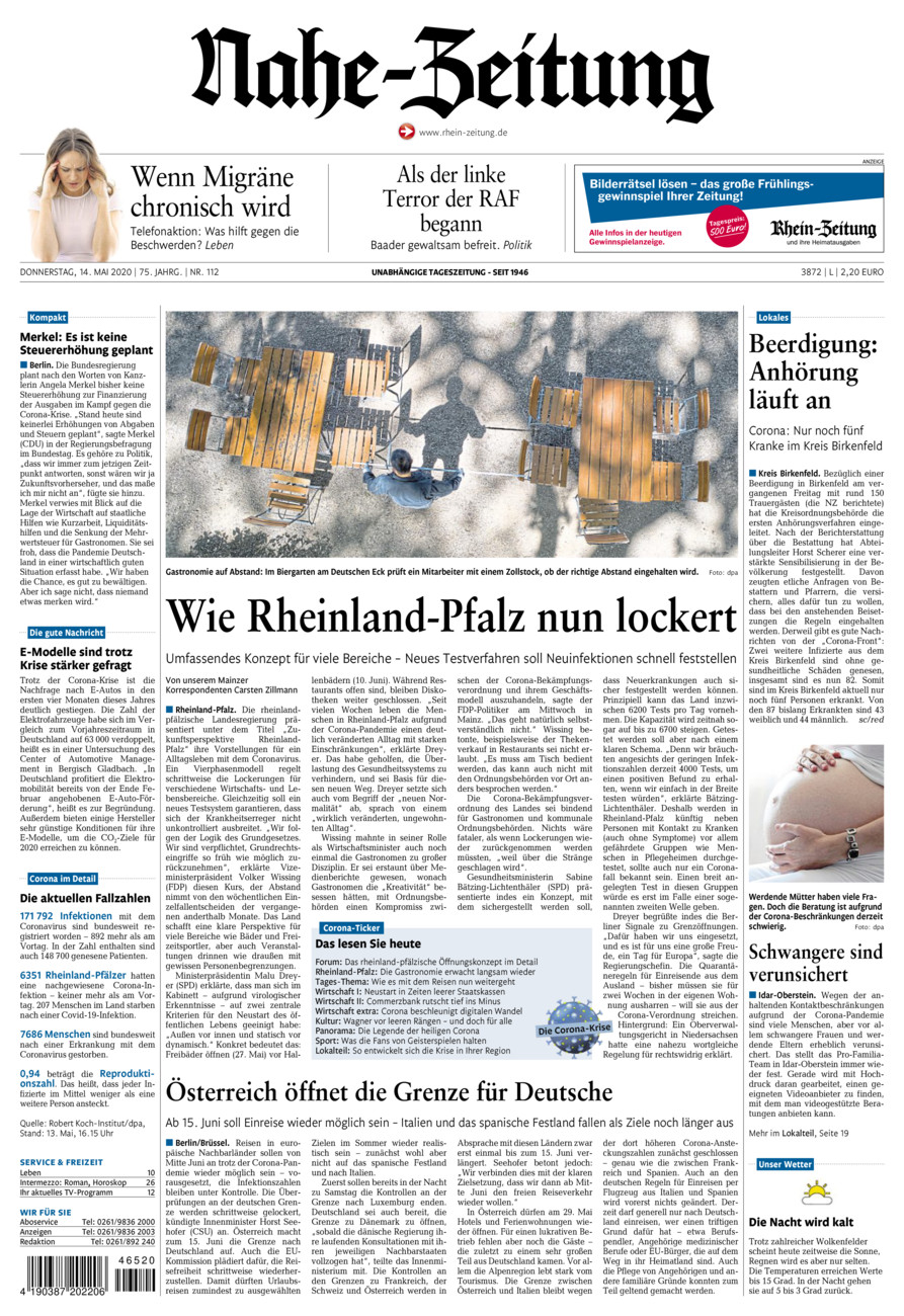 Nahe-Zeitung vom Donnerstag, 14.05.2020
