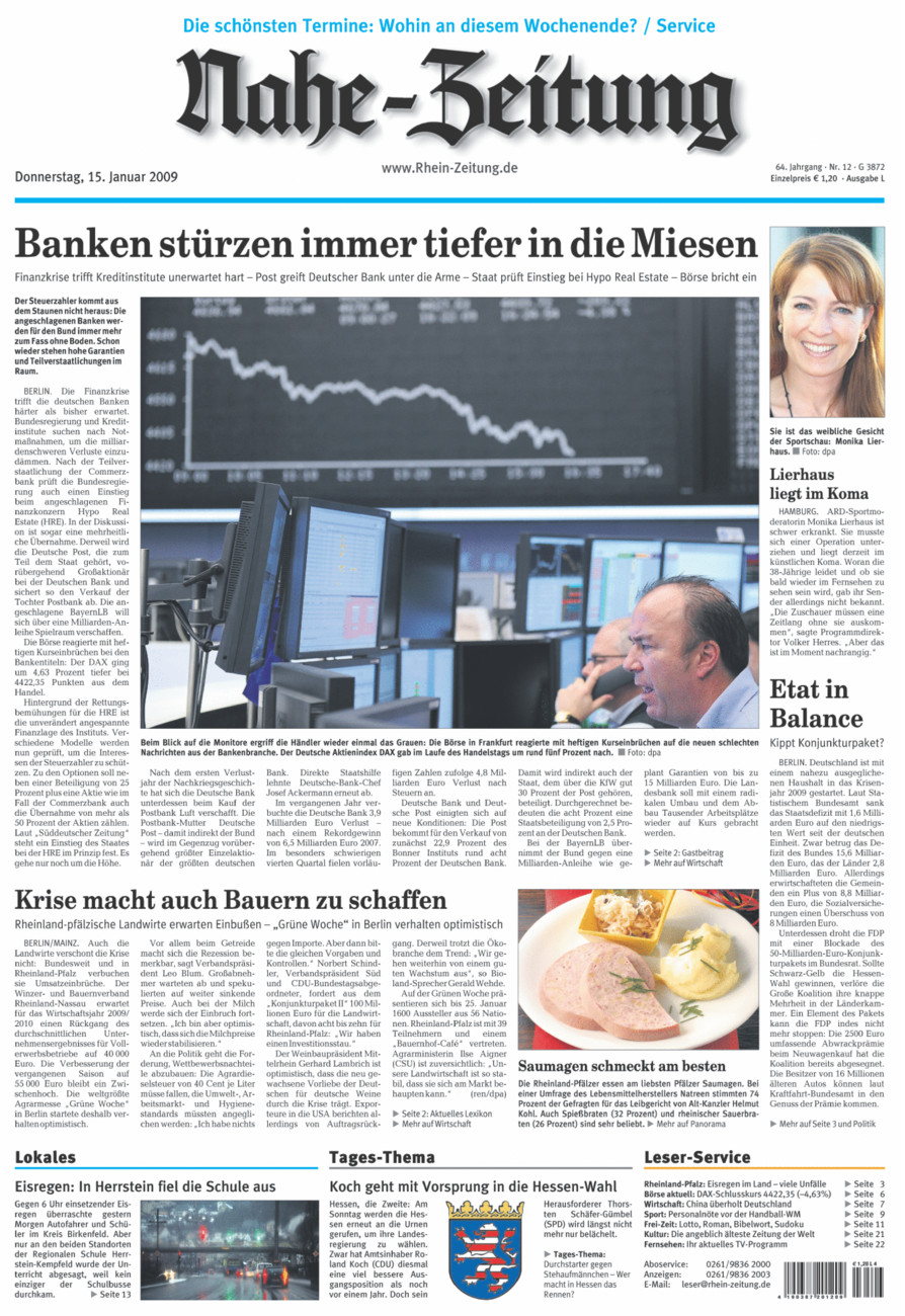 Nahe-Zeitung vom Donnerstag, 15.01.2009