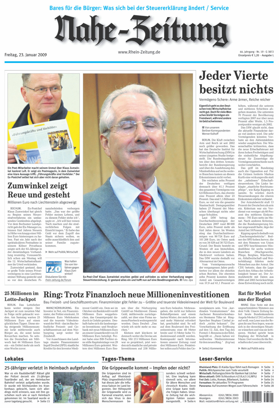 Nahe-Zeitung vom Freitag, 23.01.2009