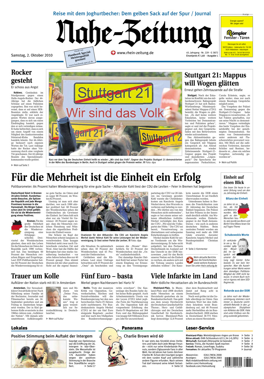 Nahe-Zeitung vom Samstag, 02.10.2010