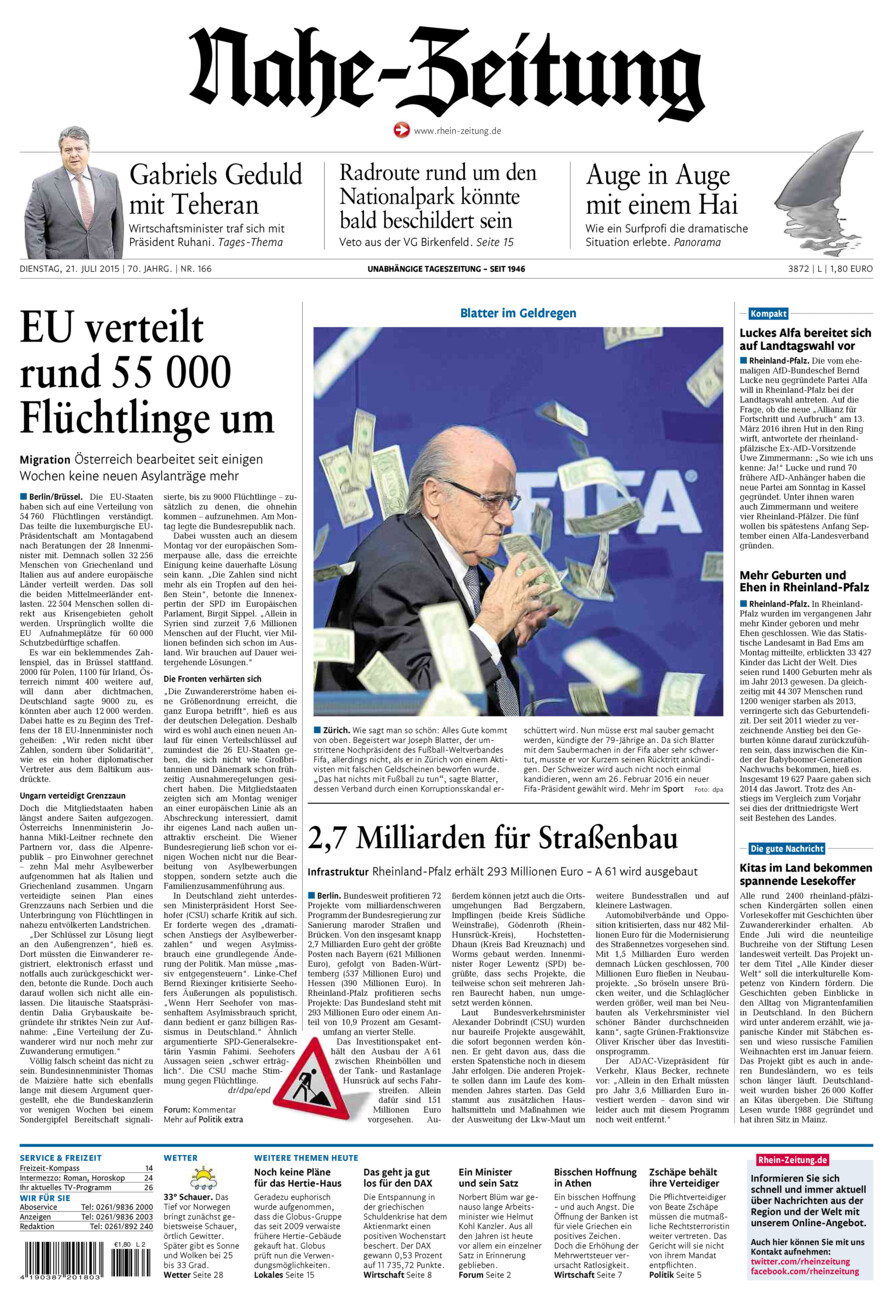 Nahe-Zeitung vom Dienstag, 21.07.2015