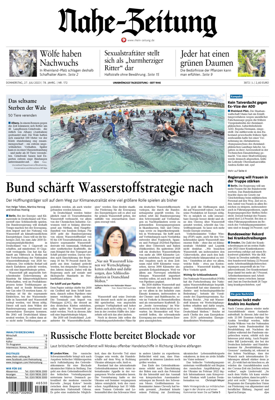 Nahe-Zeitung vom Donnerstag, 27.07.2023