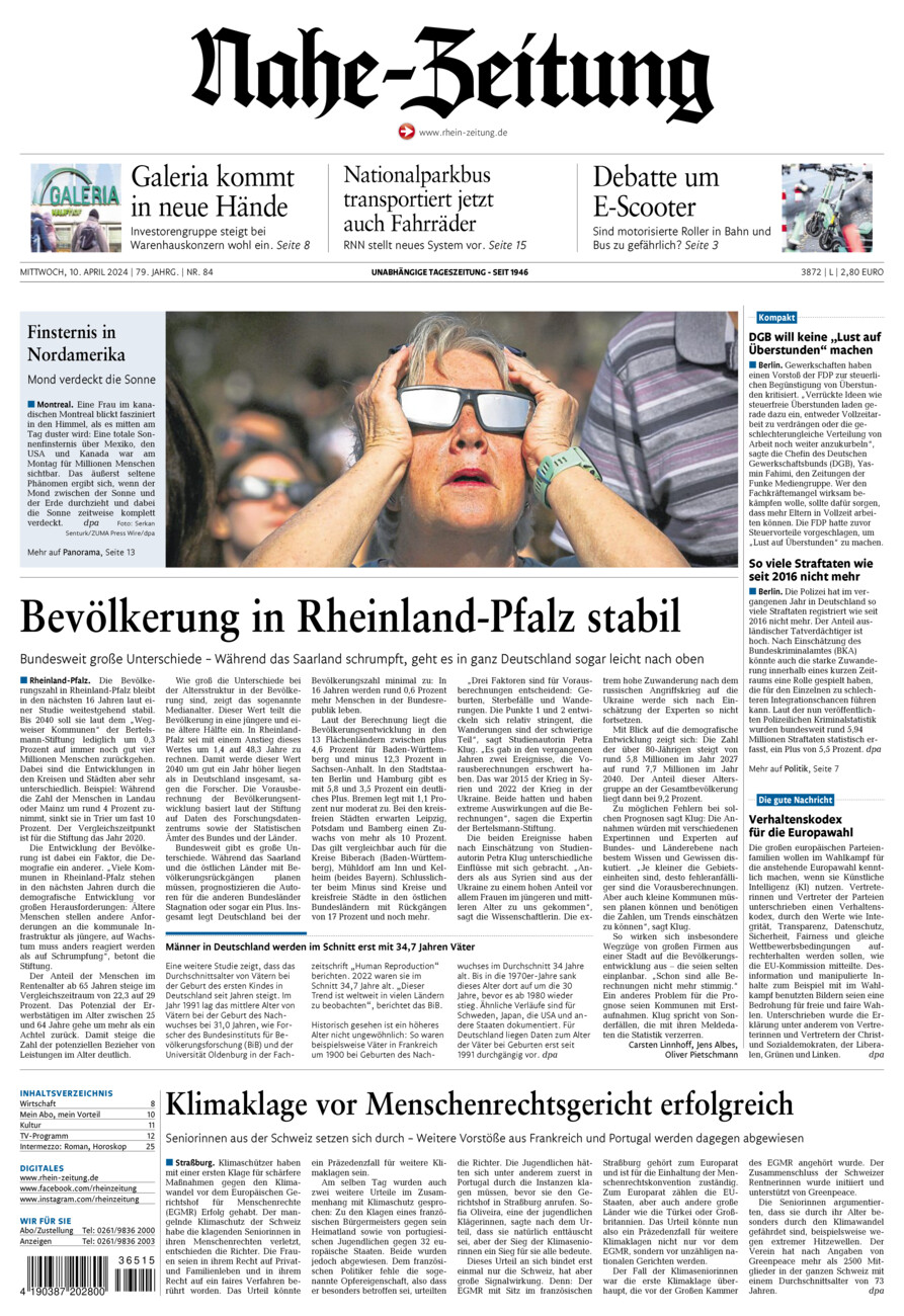Nahe-Zeitung vom Mittwoch, 10.04.2024