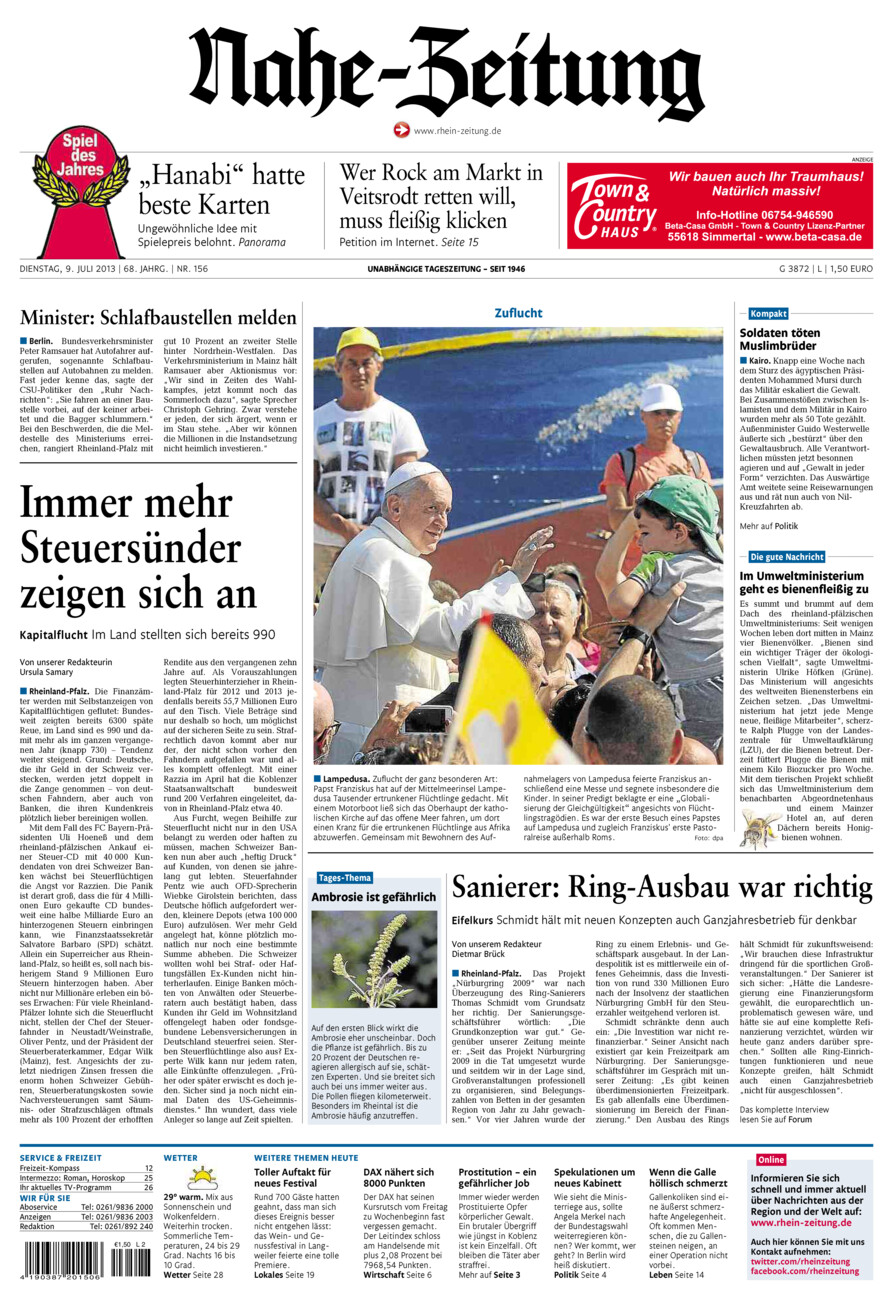 Nahe-Zeitung vom Dienstag, 09.07.2013