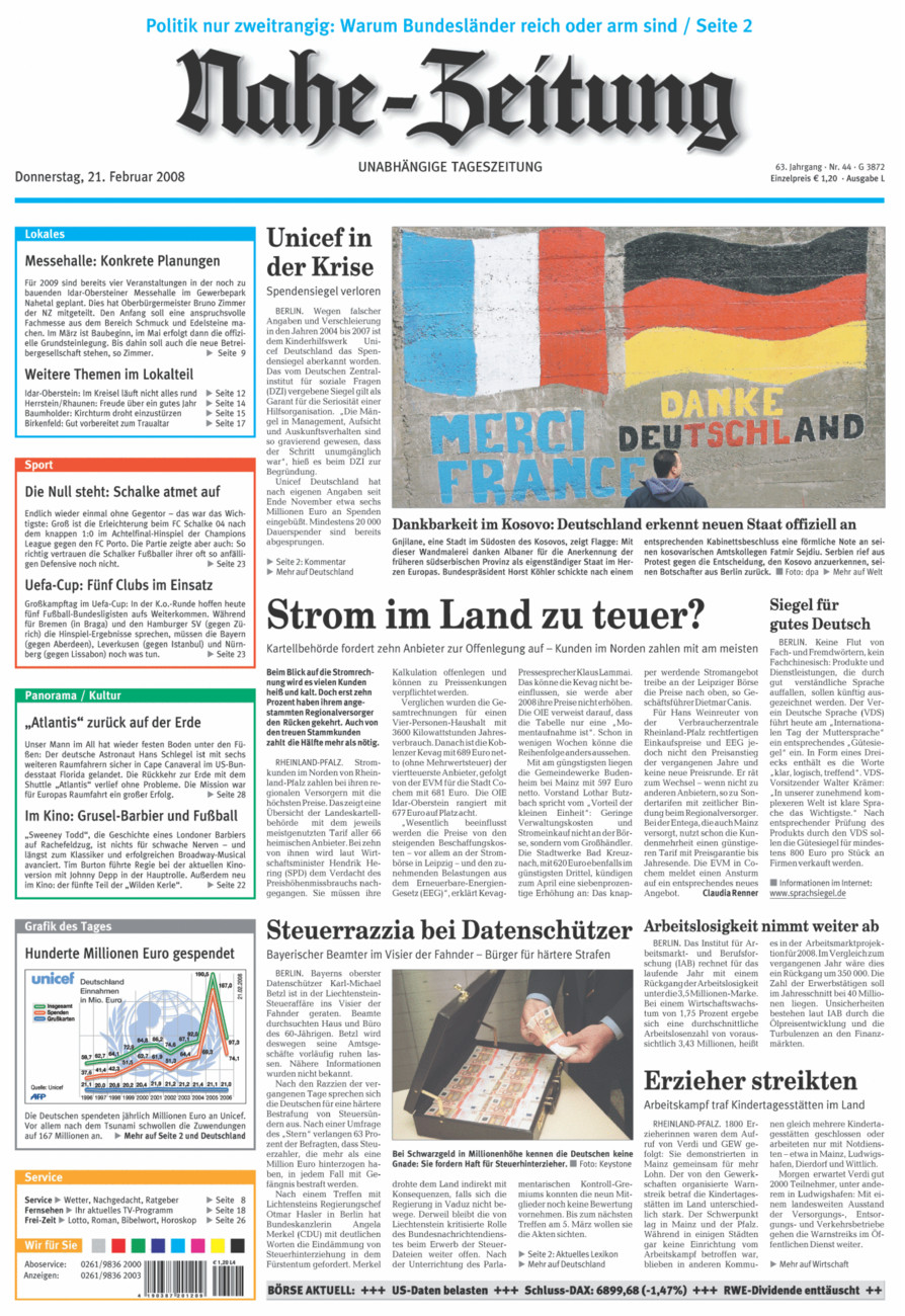 Nahe-Zeitung vom Donnerstag, 21.02.2008