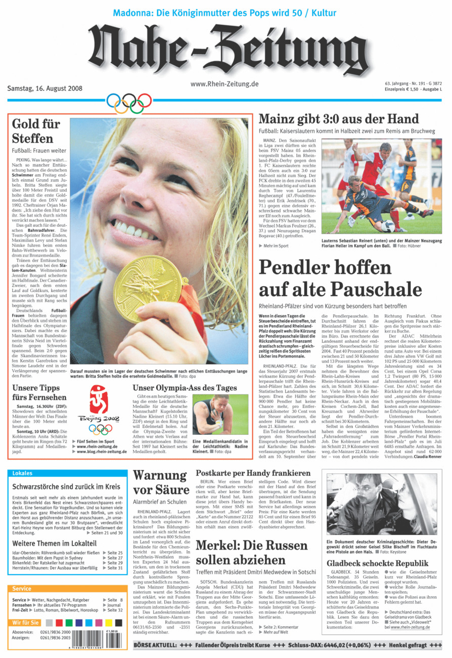 Nahe-Zeitung vom Samstag, 16.08.2008