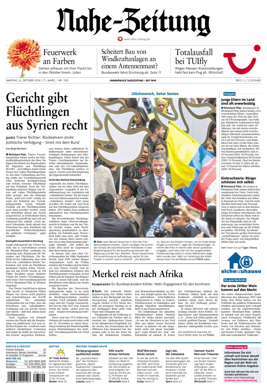 Nahe-Zeitung vom Samstag, 08.10.2016