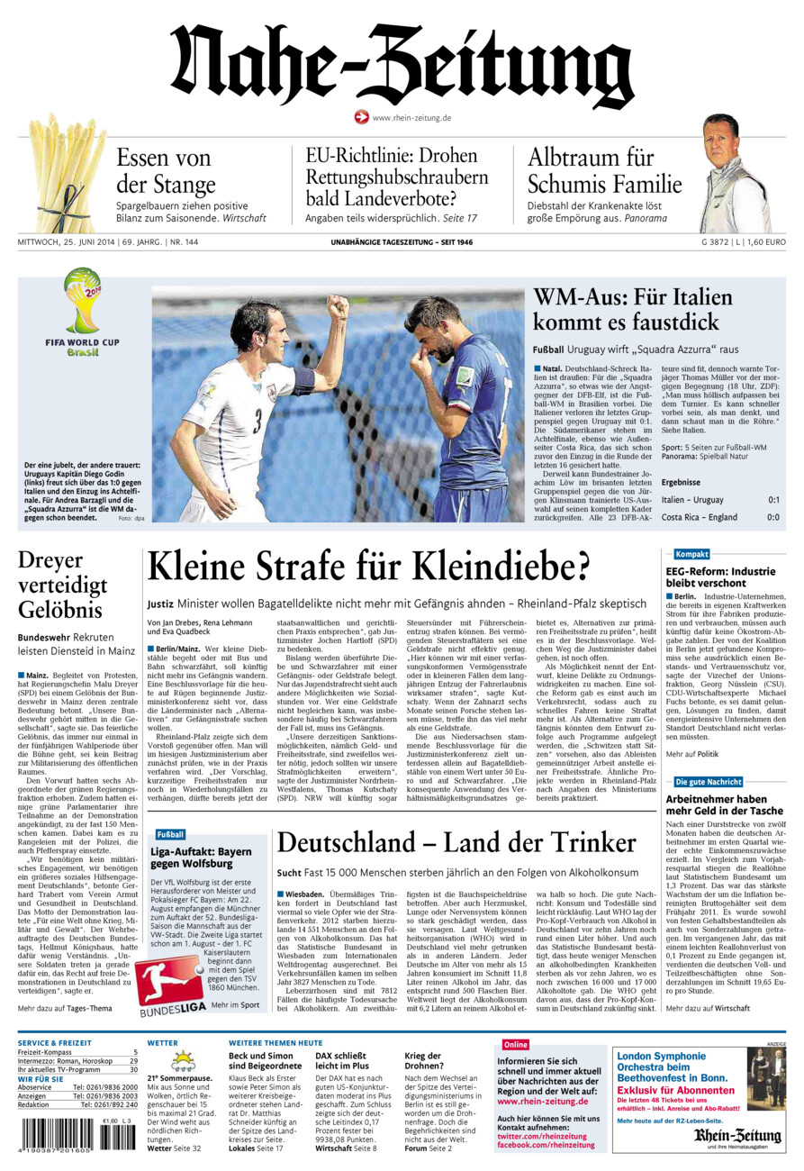 Nahe-Zeitung vom Mittwoch, 25.06.2014