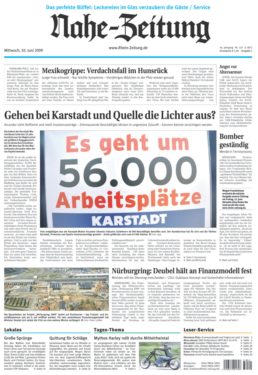 Nahe-Zeitung vom Mittwoch, 10.06.2009