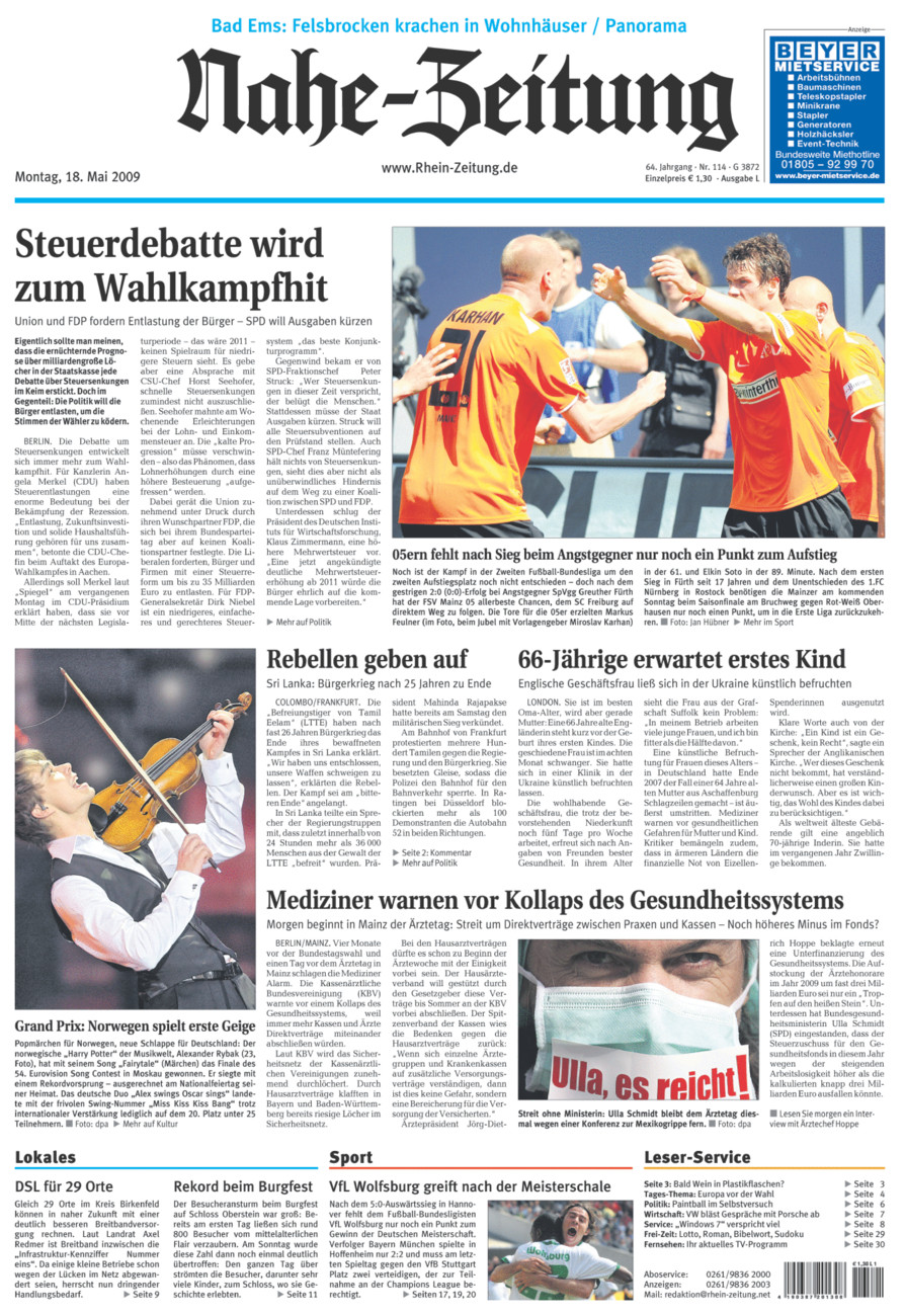 Nahe-Zeitung vom Montag, 18.05.2009
