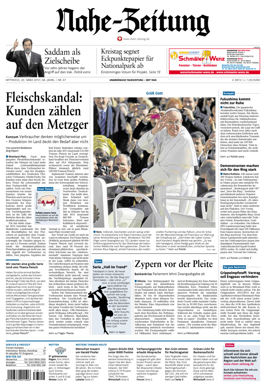 Nahe-Zeitung vom Mittwoch, 20.03.2013