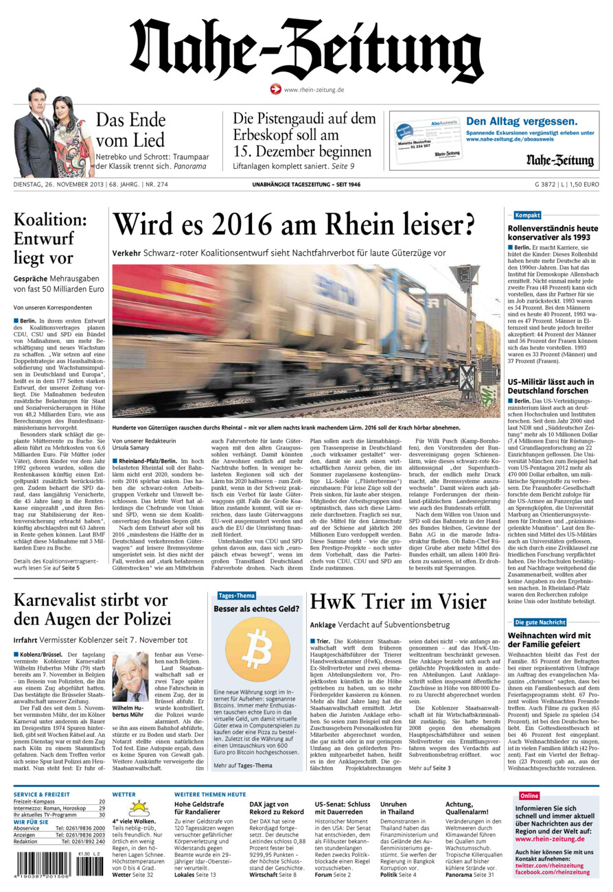 Nahe-Zeitung vom Dienstag, 26.11.2013