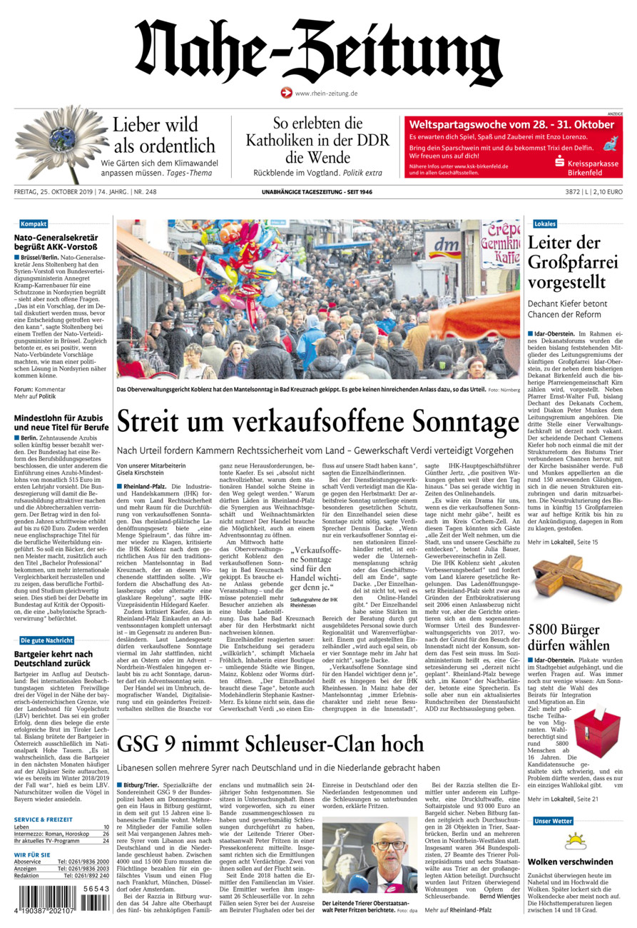 Nahe-Zeitung vom Freitag, 25.10.2019