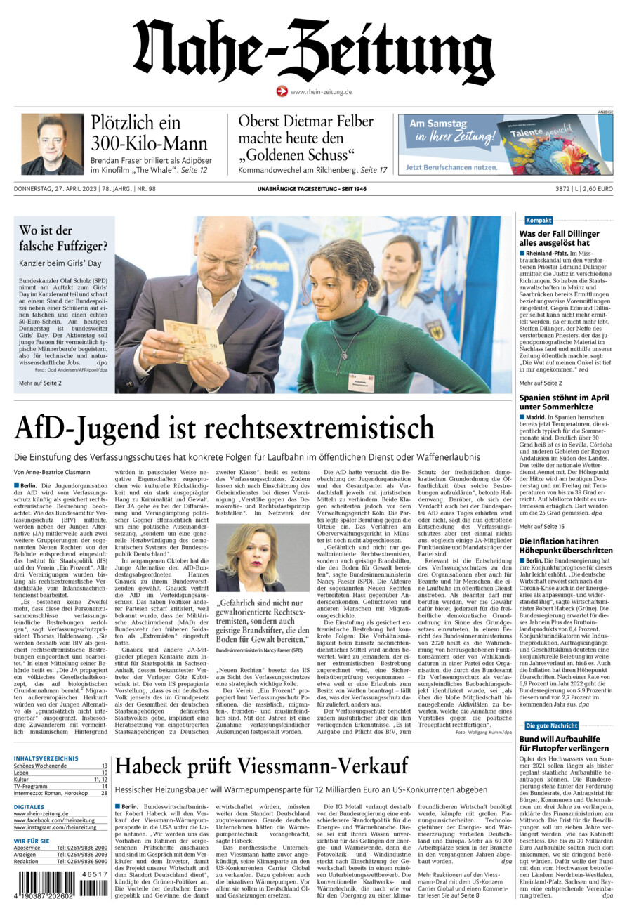 Nahe-Zeitung vom Donnerstag, 27.04.2023