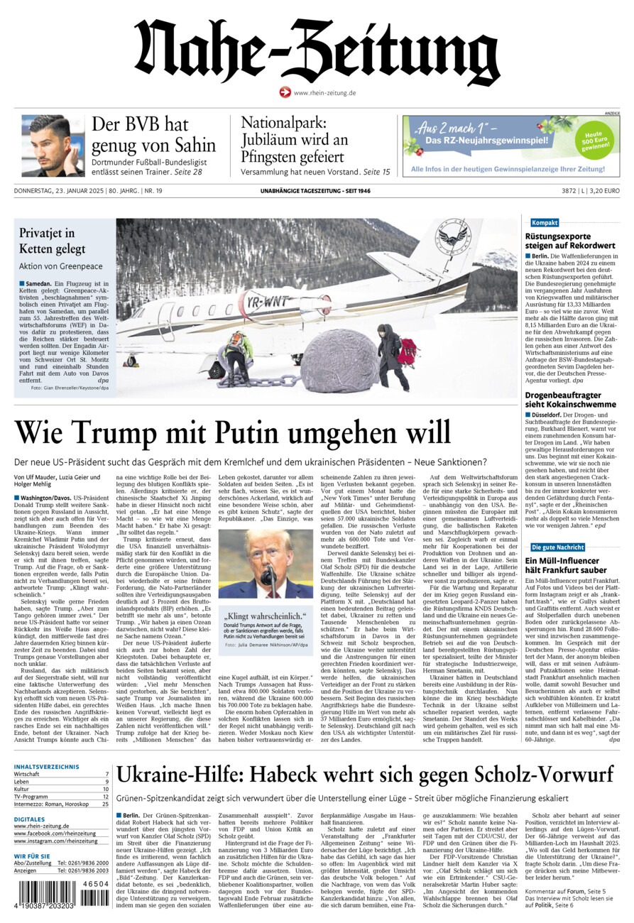 Nahe-Zeitung vom Donnerstag, 23.01.2025