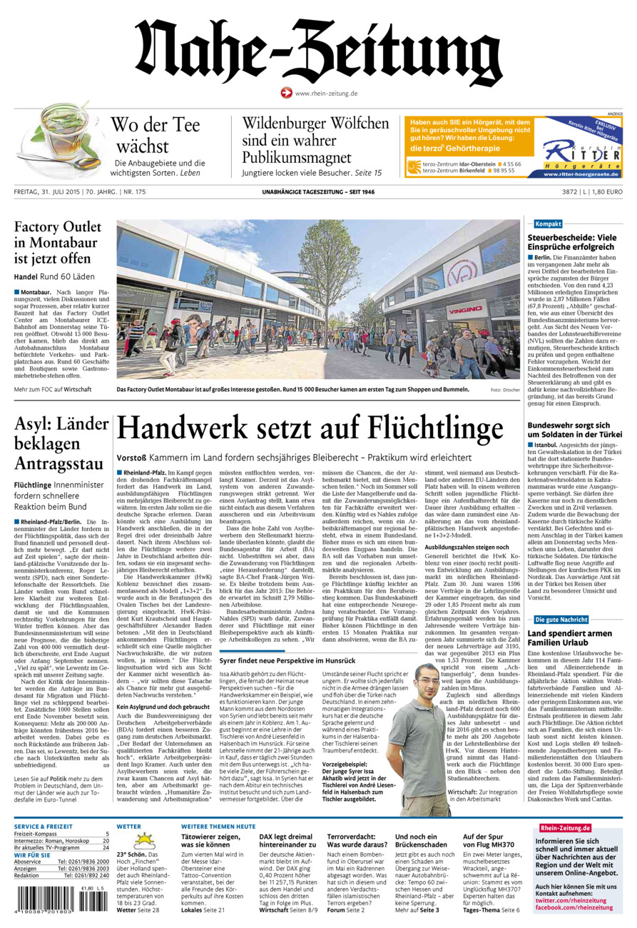 Nahe-Zeitung vom Freitag, 31.07.2015