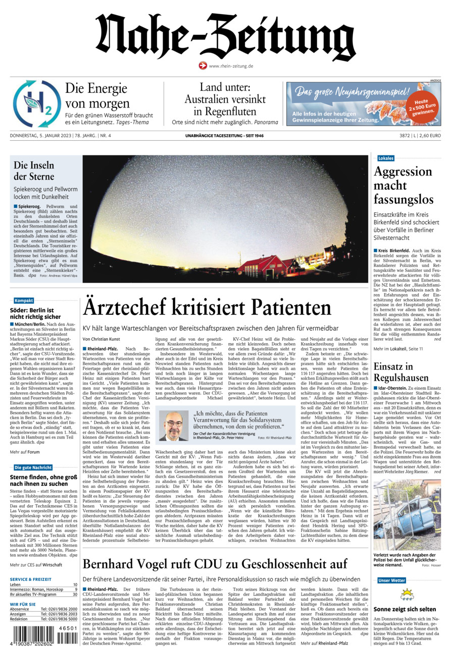 Nahe-Zeitung vom Donnerstag, 05.01.2023
