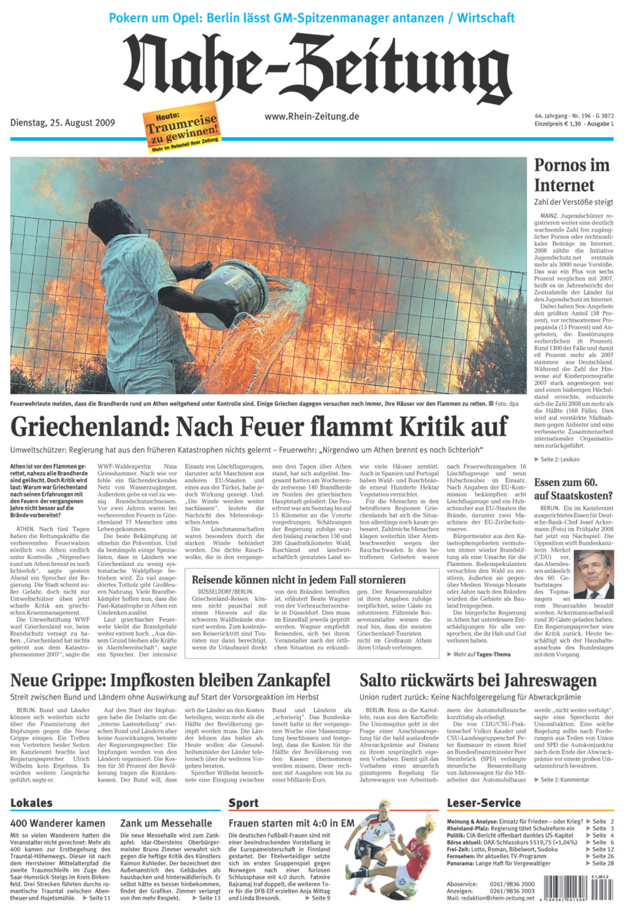 Nahe-Zeitung vom Dienstag, 25.08.2009