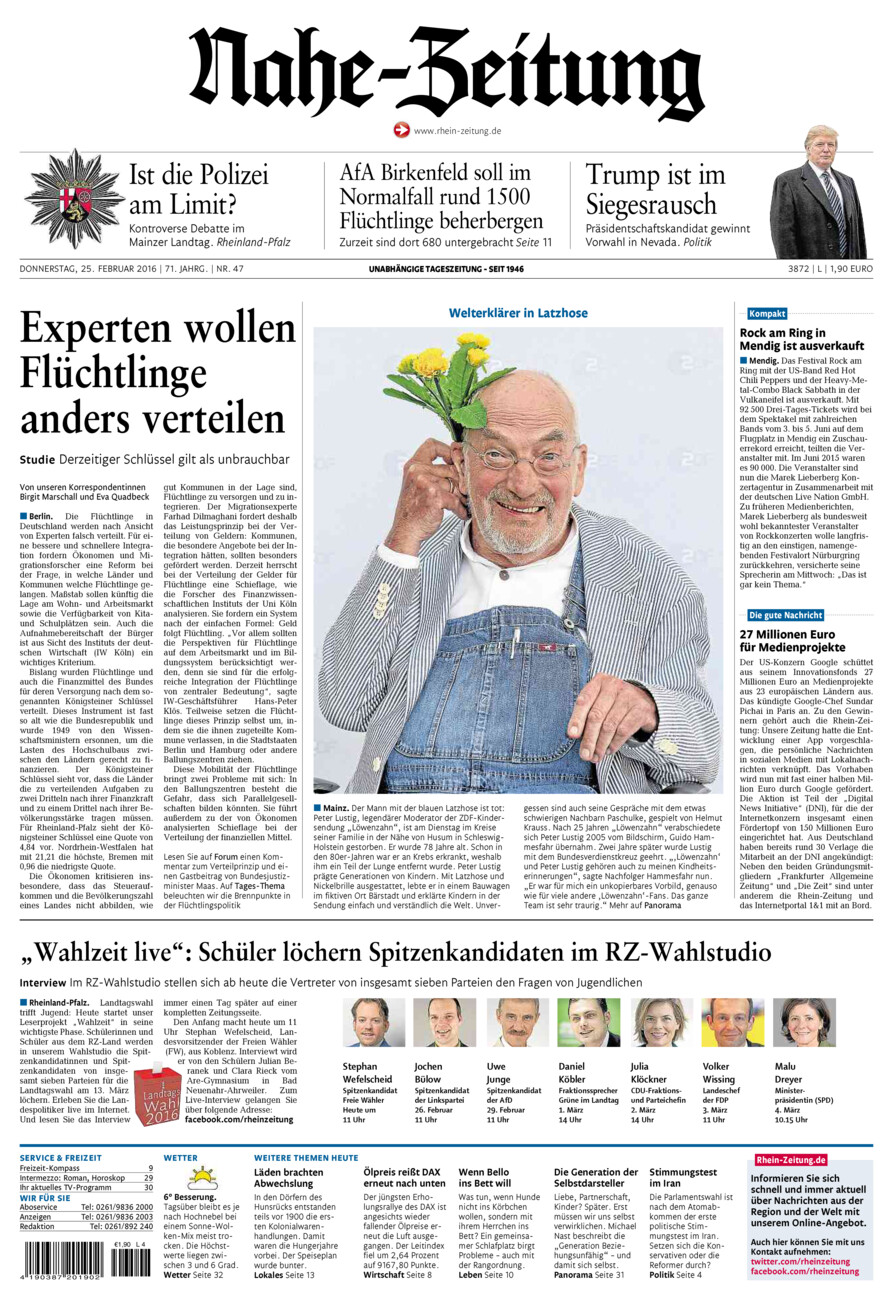 Nahe-Zeitung vom Donnerstag, 25.02.2016