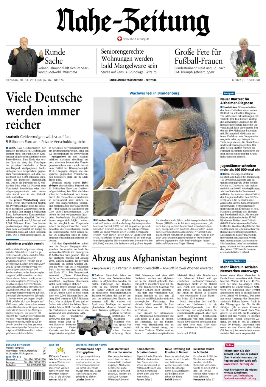 Nahe-Zeitung vom Dienstag, 30.07.2013