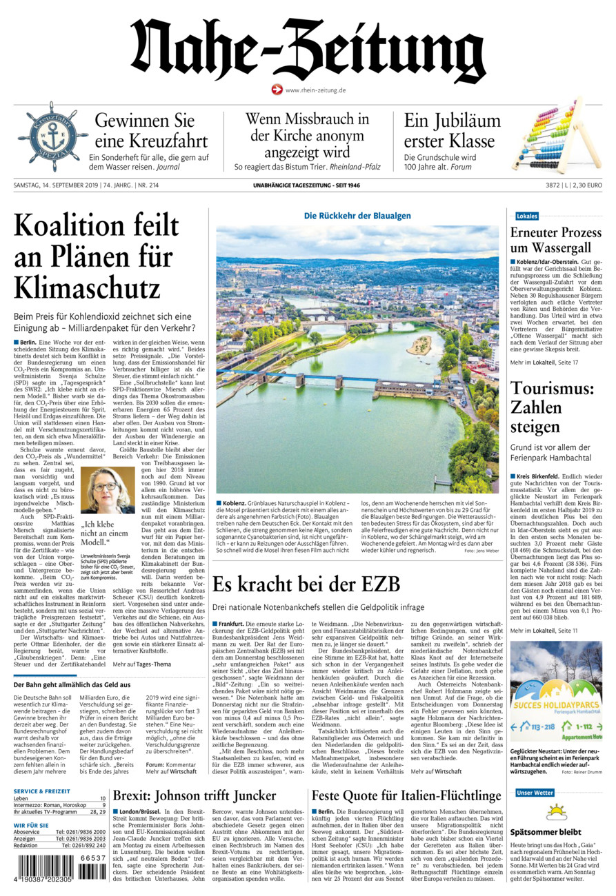 Nahe-Zeitung vom Samstag, 14.09.2019