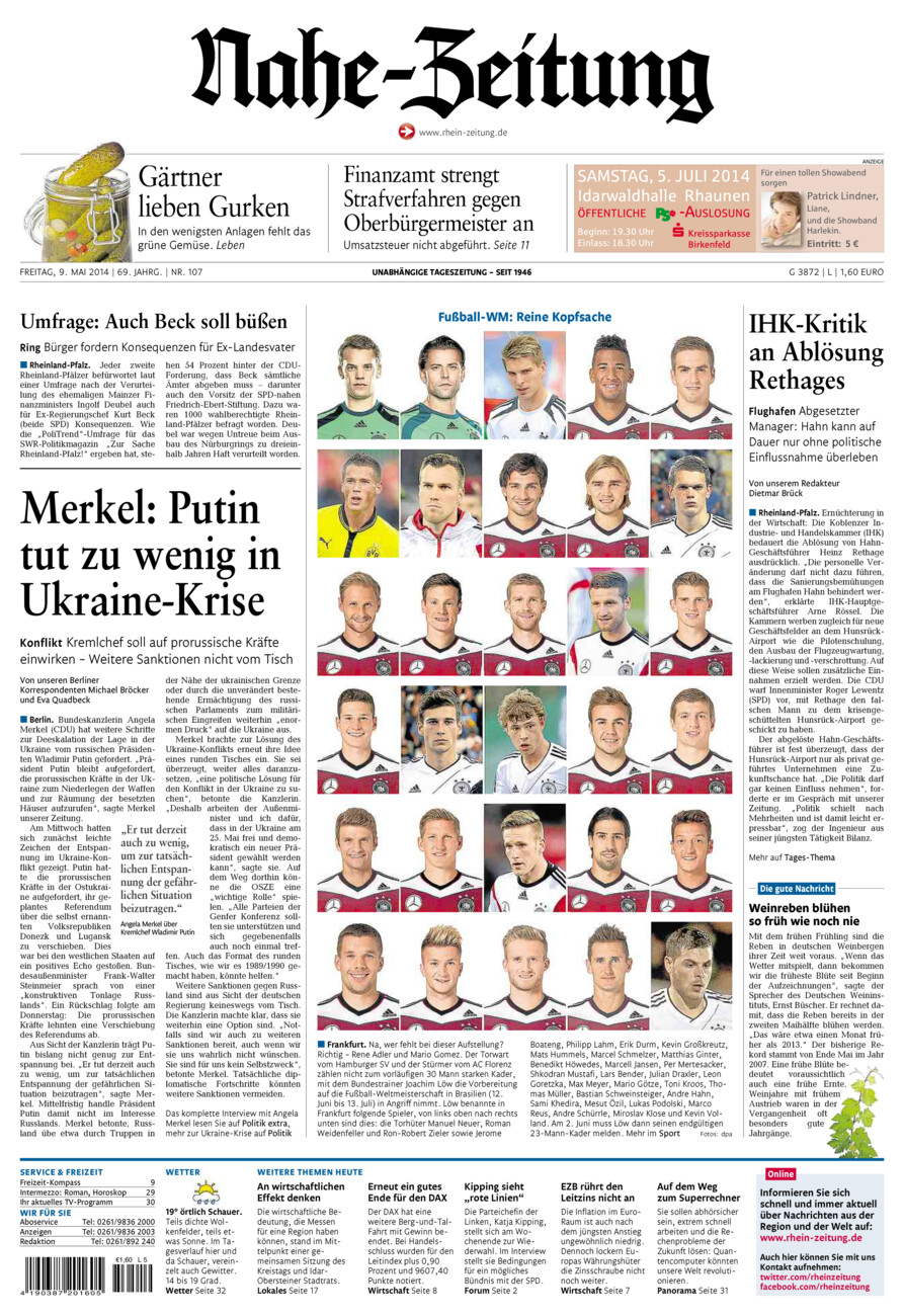 Nahe-Zeitung vom Freitag, 09.05.2014