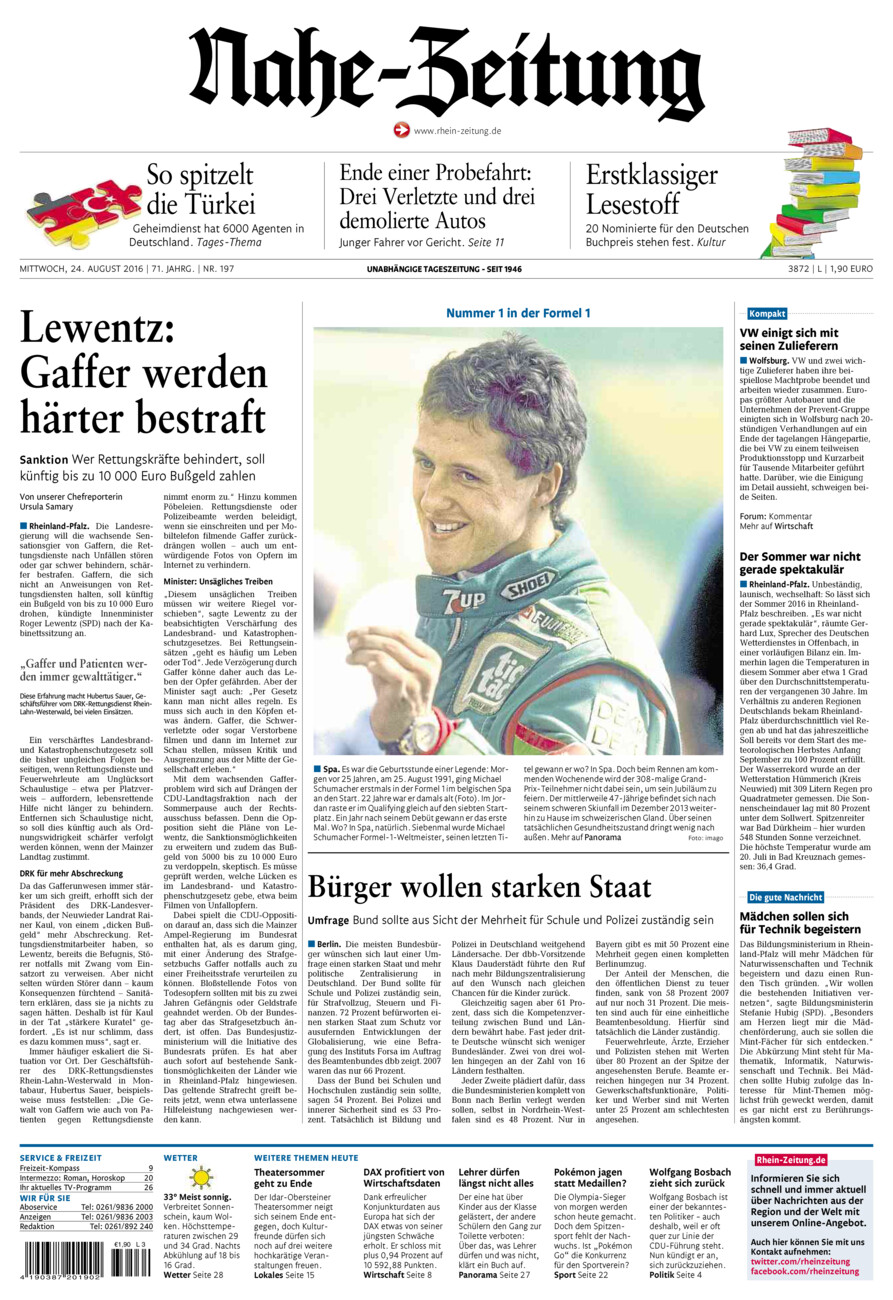 Nahe-Zeitung vom Mittwoch, 24.08.2016