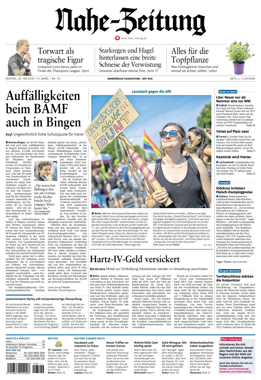 Nahe-Zeitung vom Montag, 28.05.2018