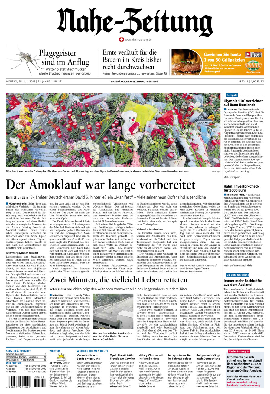 Nahe-Zeitung vom Montag, 25.07.2016