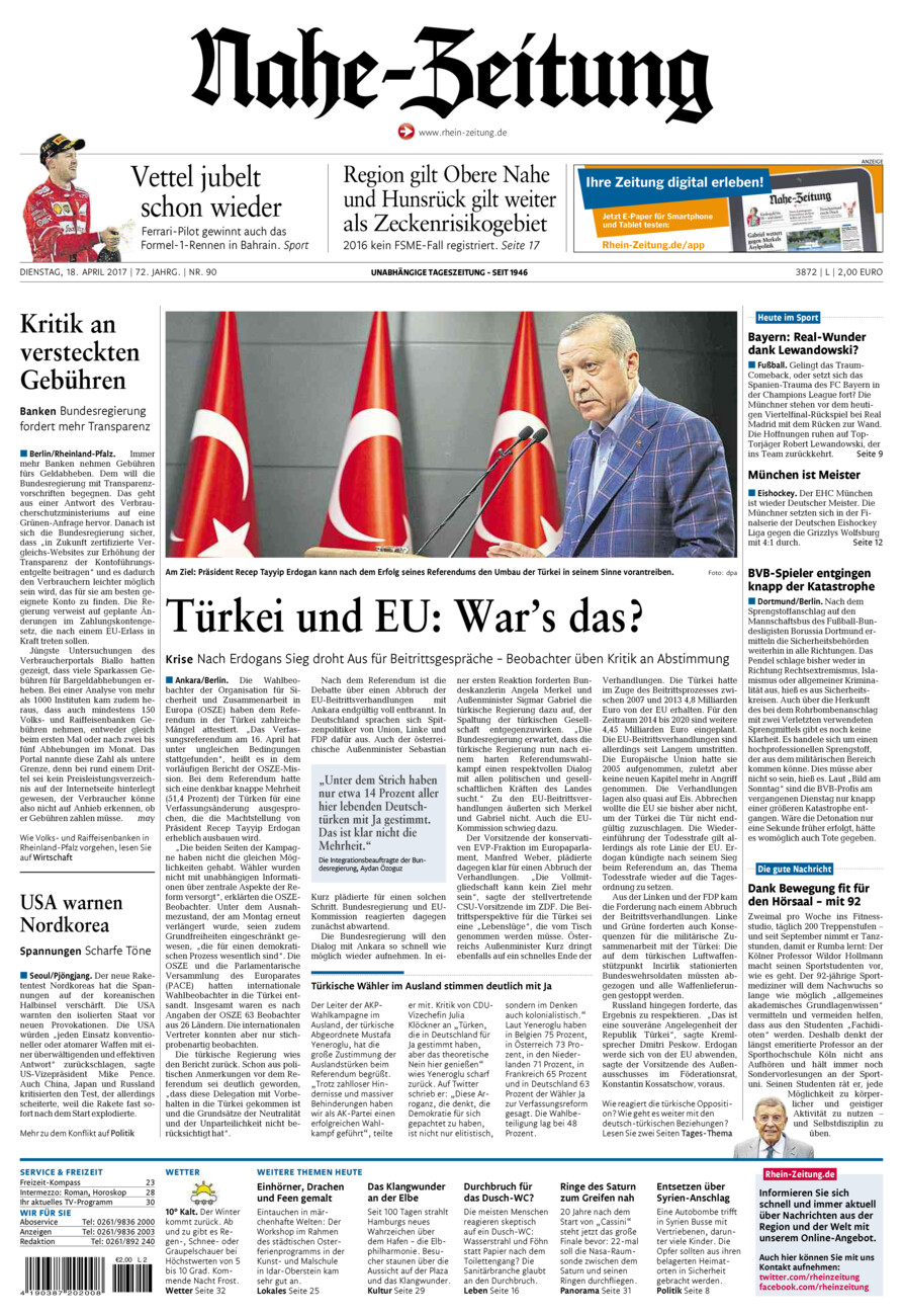Nahe-Zeitung vom Dienstag, 18.04.2017