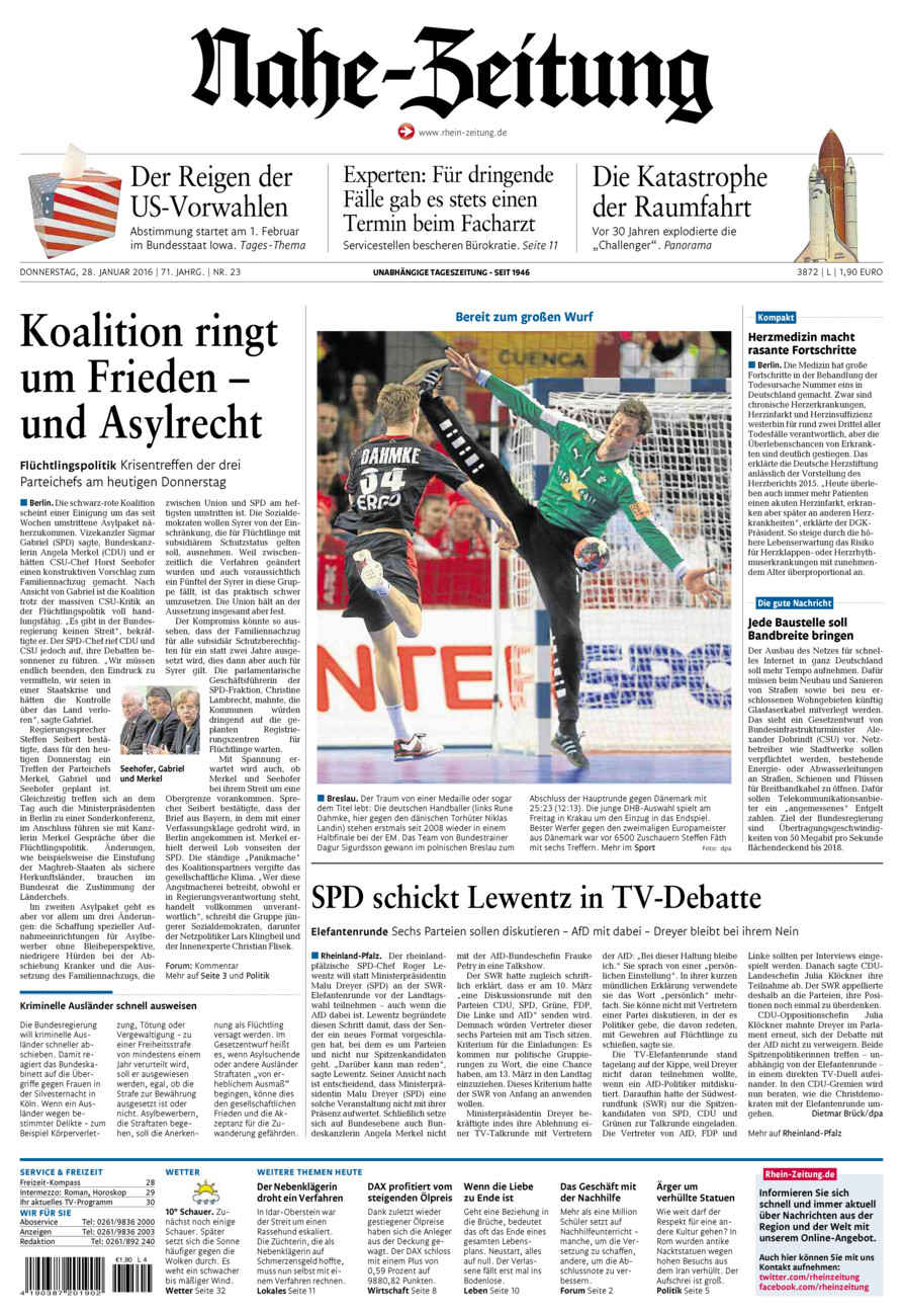 Nahe-Zeitung vom Donnerstag, 28.01.2016