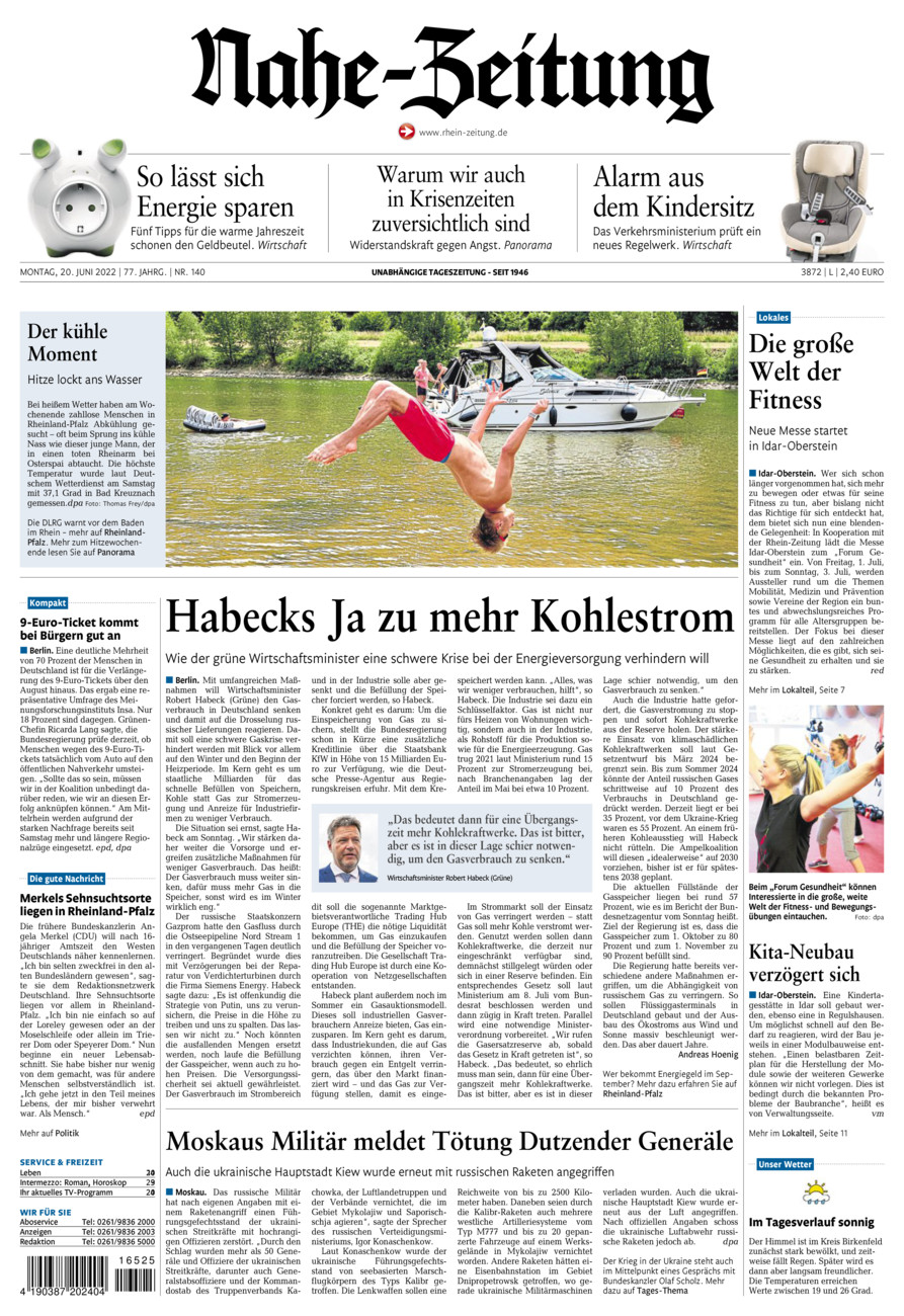 Nahe-Zeitung vom Montag, 20.06.2022