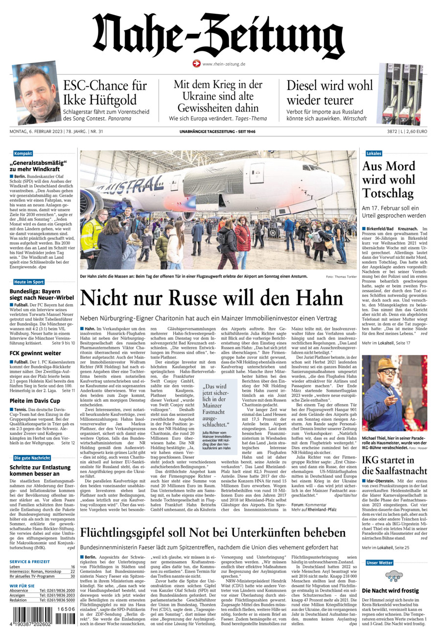 Nahe-Zeitung vom Montag, 06.02.2023